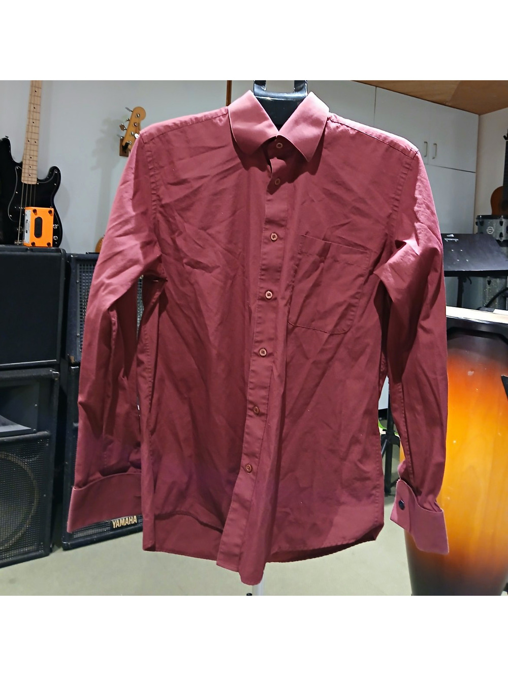 Milani Men's Dress Shirt Burgundy 15.5/34-35 Cotton Polyester Blend
